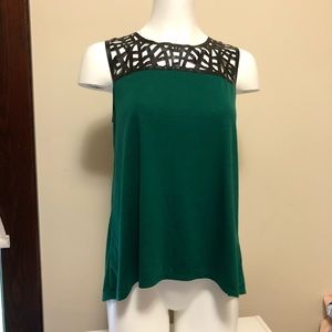 Contemporary Green/Black Cut-out Neck Tank